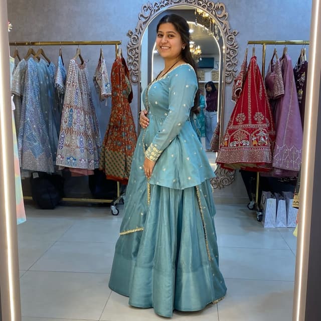 Teal, Gold Lehenga Choli