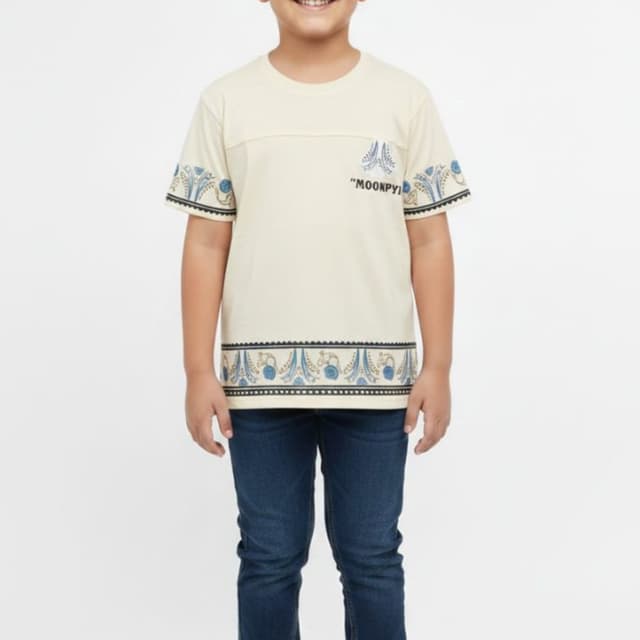 Cream, Navy Blue, and Light Blue T-shirt