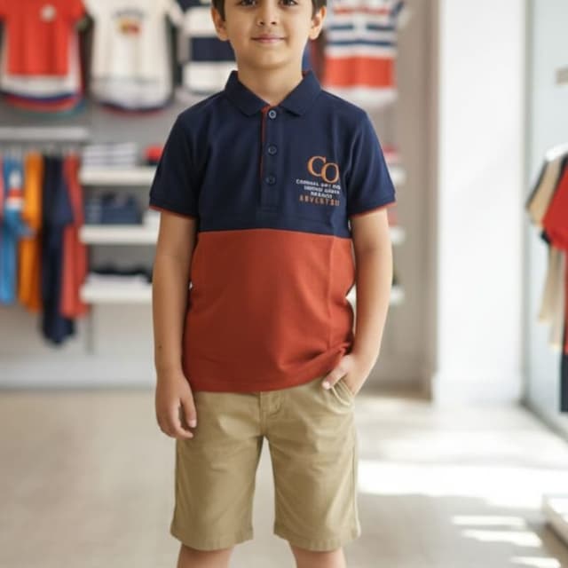 Navy Blue, Rust, Khaki Polo Shirt & Shorts