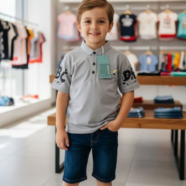 Gray and Blue Polo Shirt and Shorts