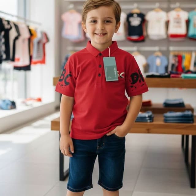 Red, Dark Blue, White Polo Shirt, Shorts, Sneakers