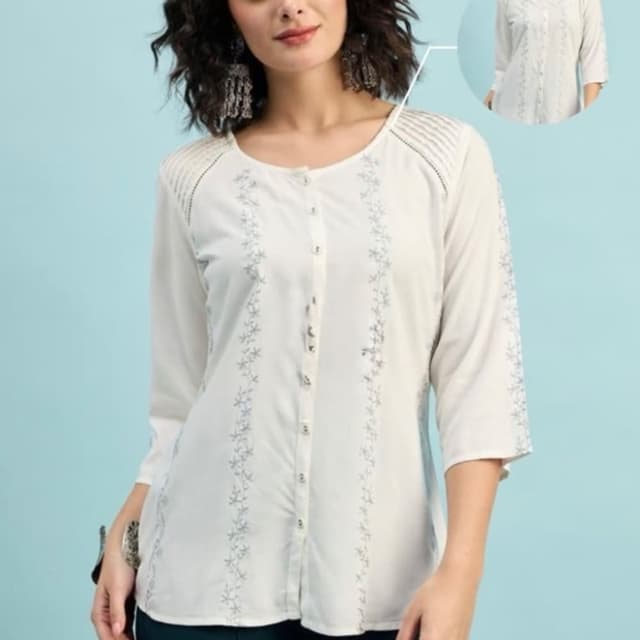 Off-White with grey-blue accents Top