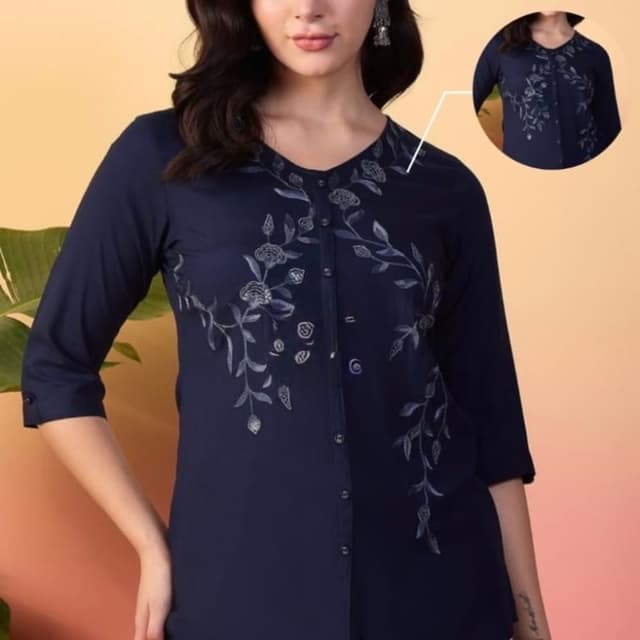 Navy blue with silver embroidery Top