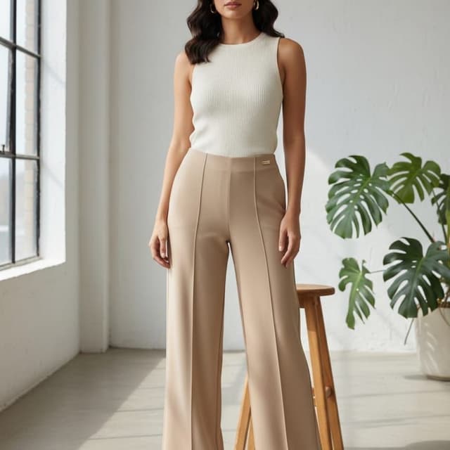 Beige and off-white Pants and Top