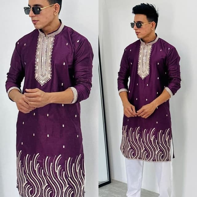 Purple and White Kurta