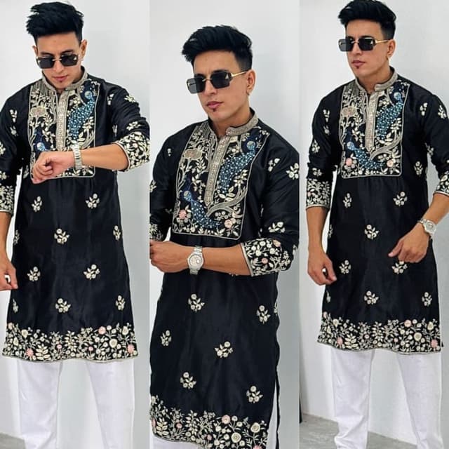 Black, White, Blue, Pink, Silver Kurta