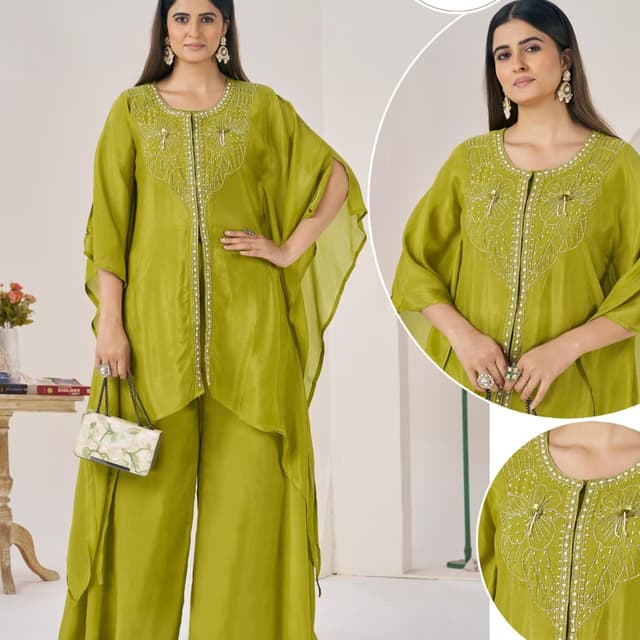 Lime Green Kaftan Top and Palazzo Pants Set