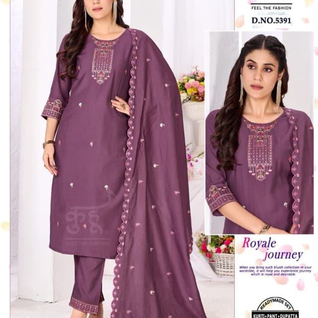 Purple Kurti, Pant, and Dupatta Set