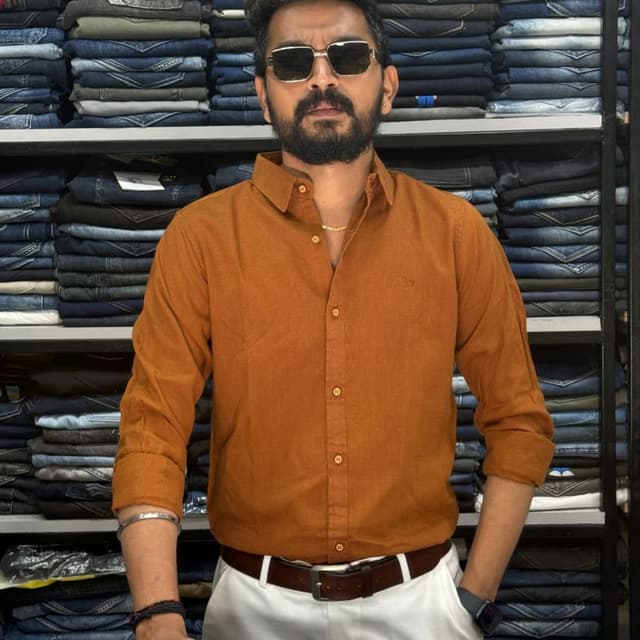Orange-Brown, White, Brown Shirt