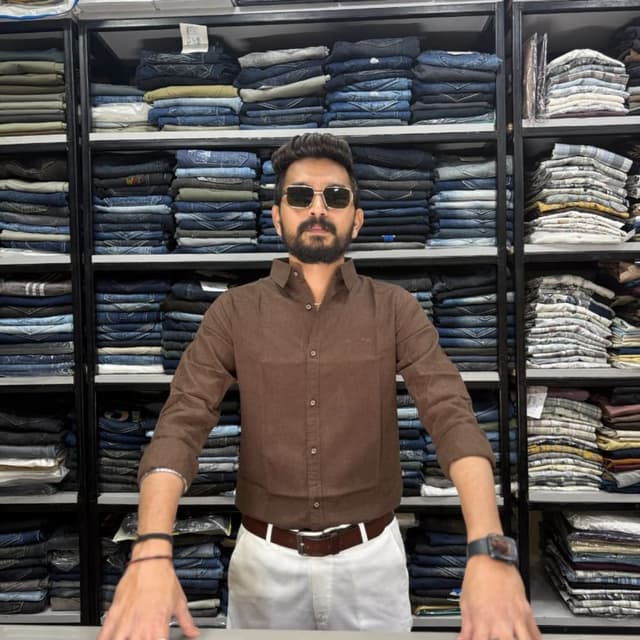 Brown and White Shirt and Trousers