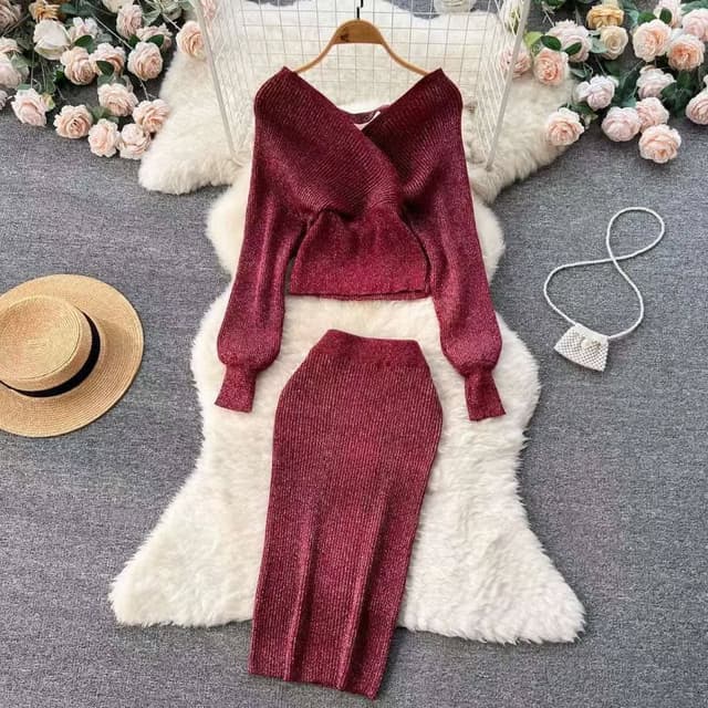 Red Sweater and Skirt Set