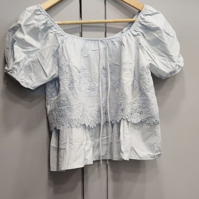 Light Blue and White Top