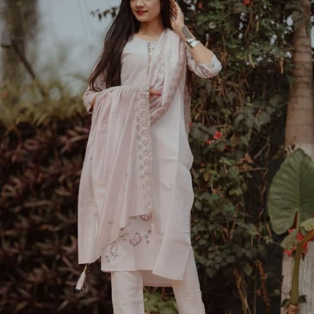 White and Pale Pink Salwar Kameez with Dupatta