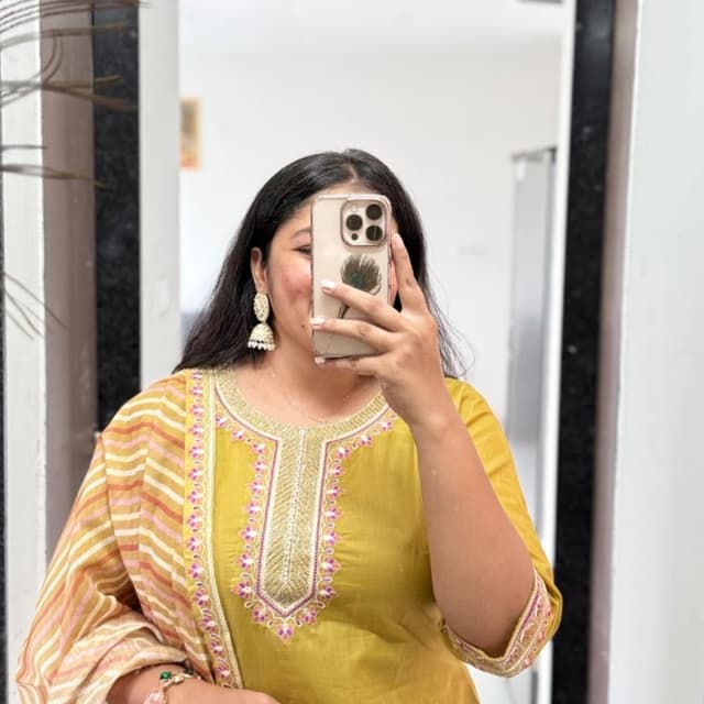 Mustard yellow, peach, pink, and gold Kurta with Dupatta