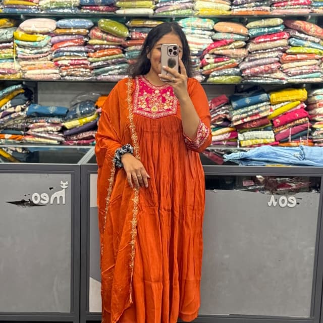 Orange, Pink, Gold Anarkali Suit