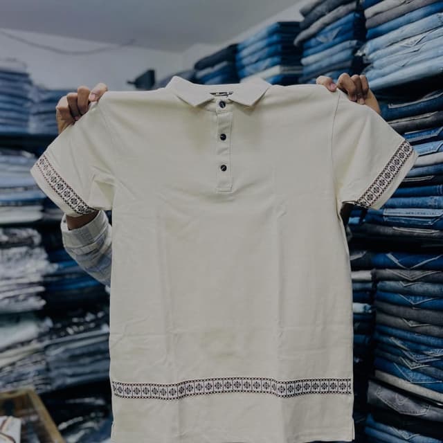 Off-white with brown and maroon accents Polo Shirt