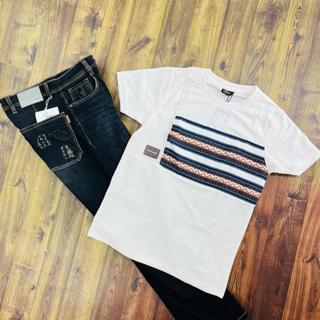 White, Black, Blue, Brown T-shirt and Jeans