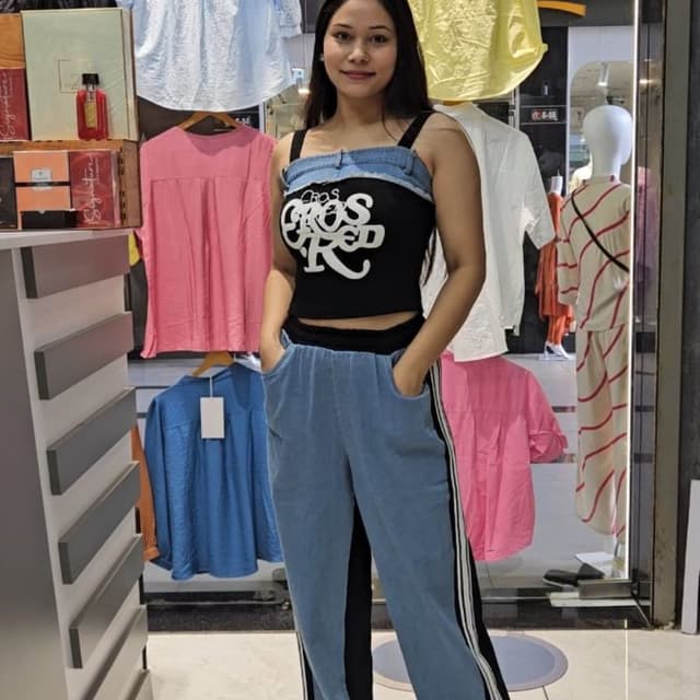 Black, Blue, White Top and Pants Set