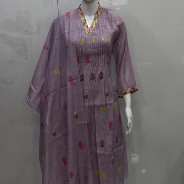 Lavender with multicolored accents (yellow, pink, green) Salwar Kameez with Dupatta