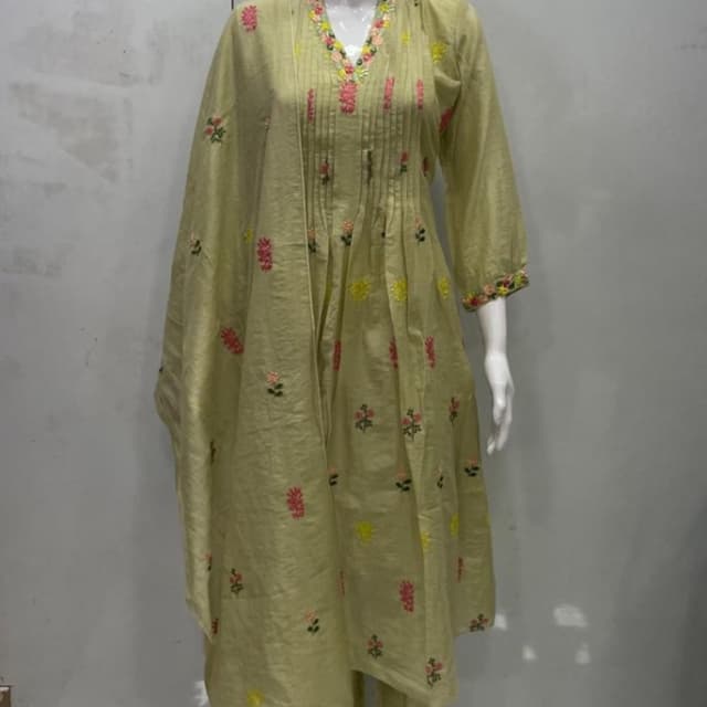 Pale Green with accents of pink and yellow Salwar Suit Set