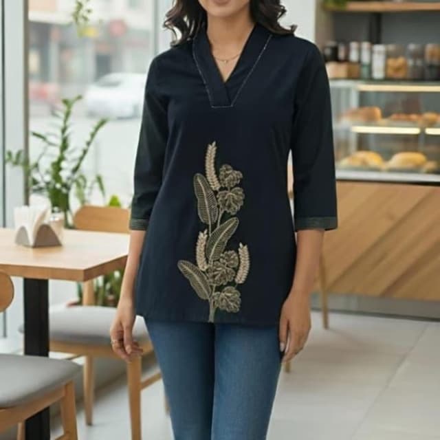 Navy Blue and Beige Tunic Top