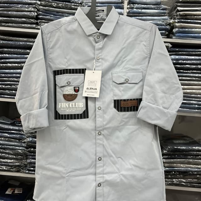 Light Blue, Black, Brown Shirt