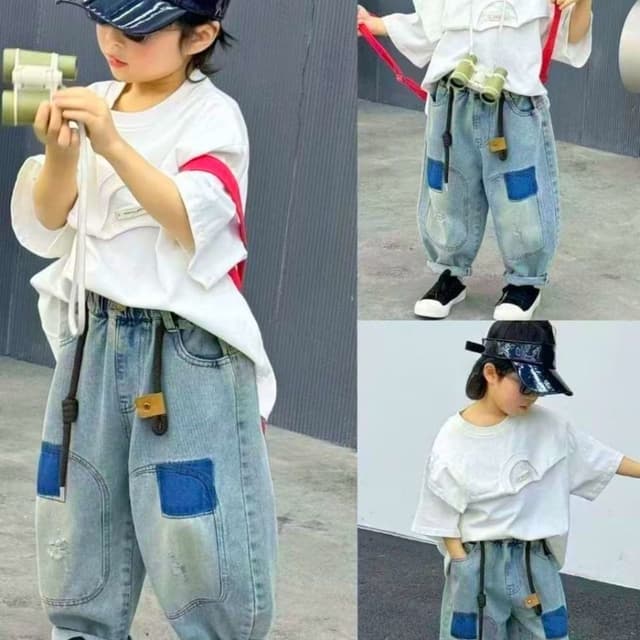 Blue, White, Black Outfit