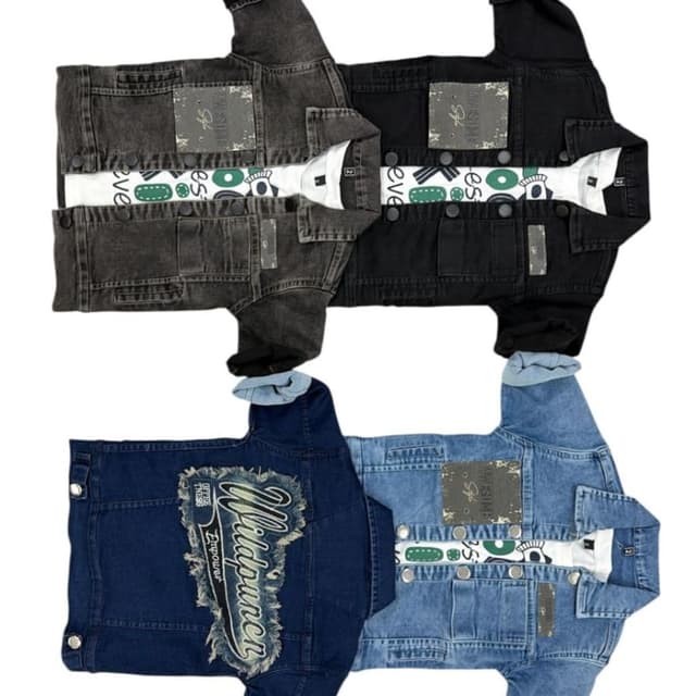 Various shades of denim (black, charcoal, light blue, and dark blue) Jacket