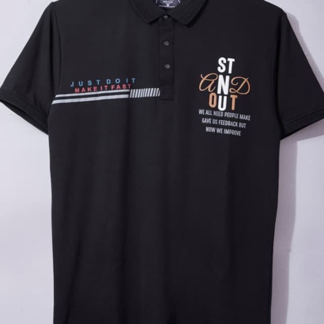 Black with white, blue, light orange accents Polo Shirt