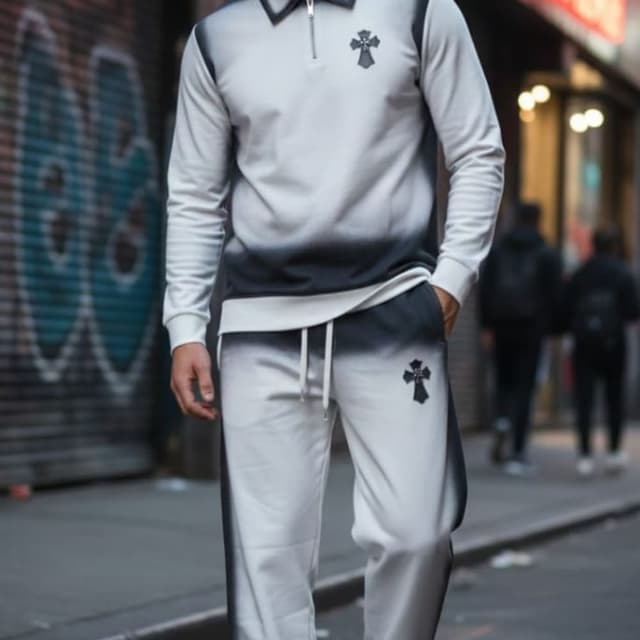 White and Charcoal Gray Tracksuit