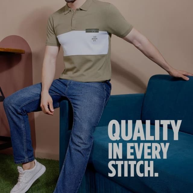 Olive green, white, and blue Polo Shirt and Jeans