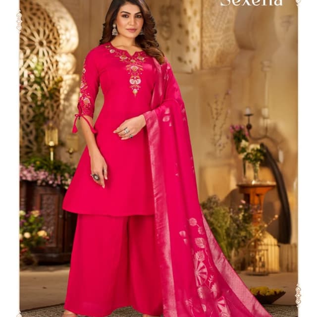 Pink, Silver Salwar Kameez Suit