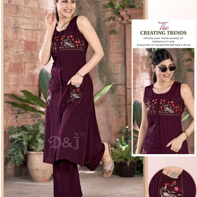 Deep maroon with multicolor embroidery Kurta with Palazzo Pants