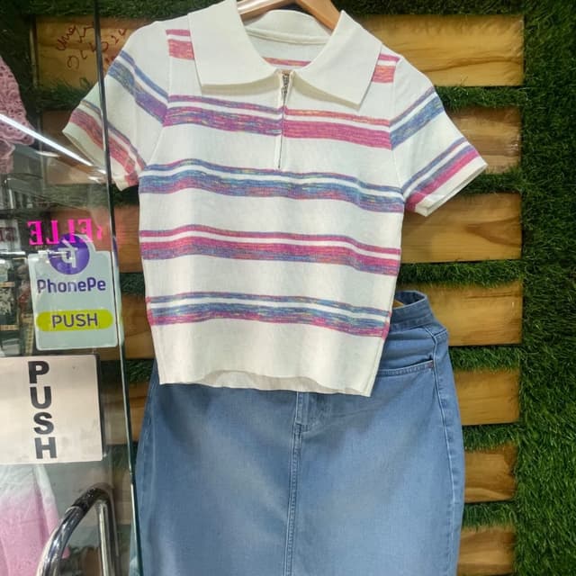 White, Pink, Blue Top