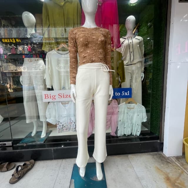 Brown and Off-white Top and Pants Set