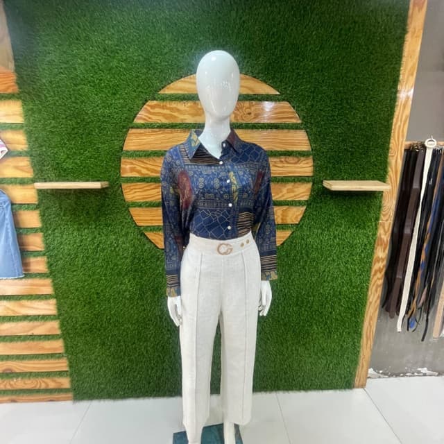 Navy blue, Beige, Maroon, Gold Shirt and Pants Set