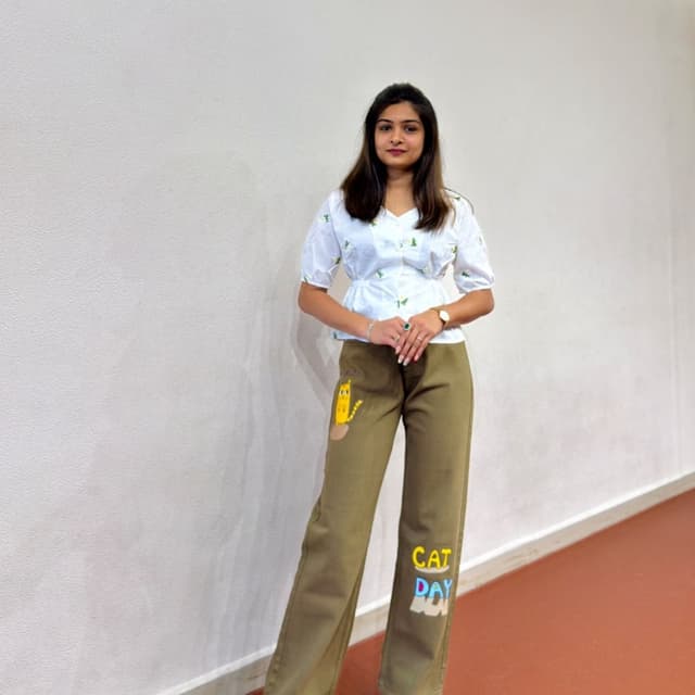 White, Olive Green, Yellow, Blue Top and Pants
