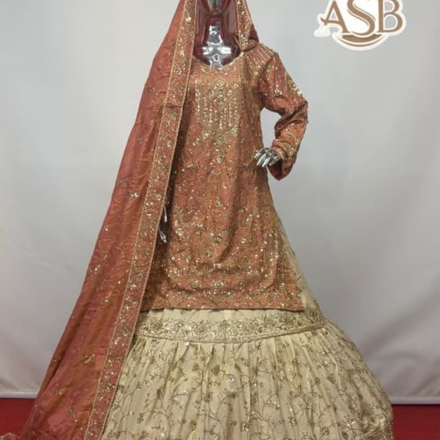 Coral, Gold, Ivory Lehenga Choli