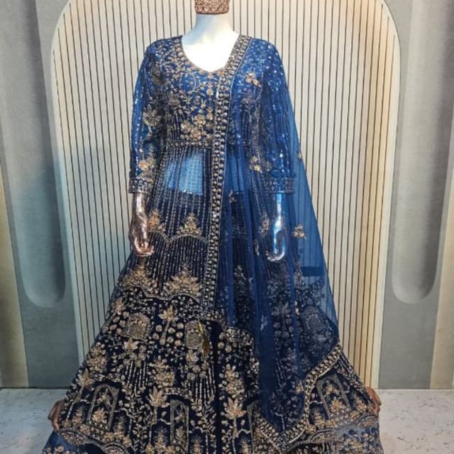 Royal Blue and Gold Lehenga Choli with Dupatta