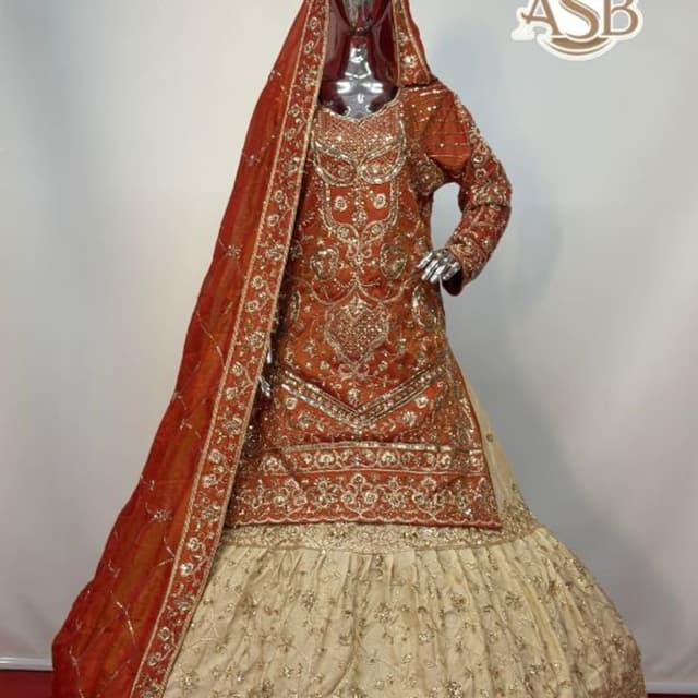 Red, Gold, Beige Lehenga Choli