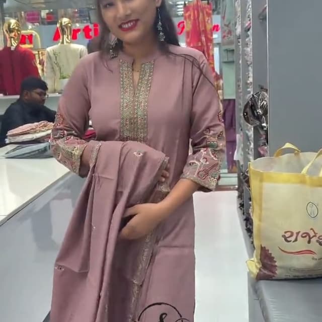 Mauve, Green, Gold Kurta with Salwar and Dupatta