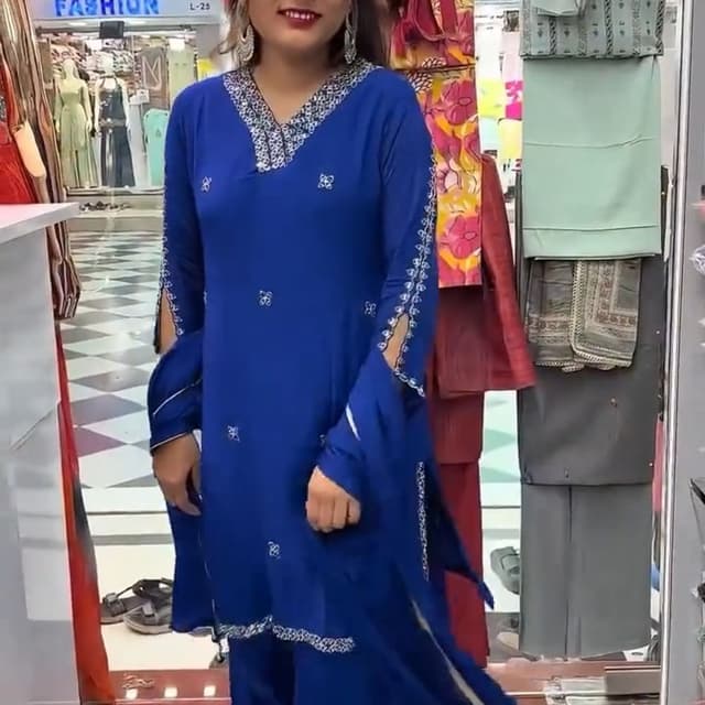 Blue with white and silver accents Kurta