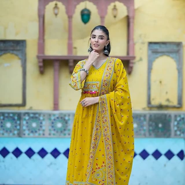 Yellow, Red, Green, and Blue Salwar Kameez with Dupatta