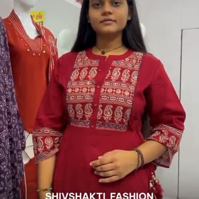 Red and Off-White Kurti Pair