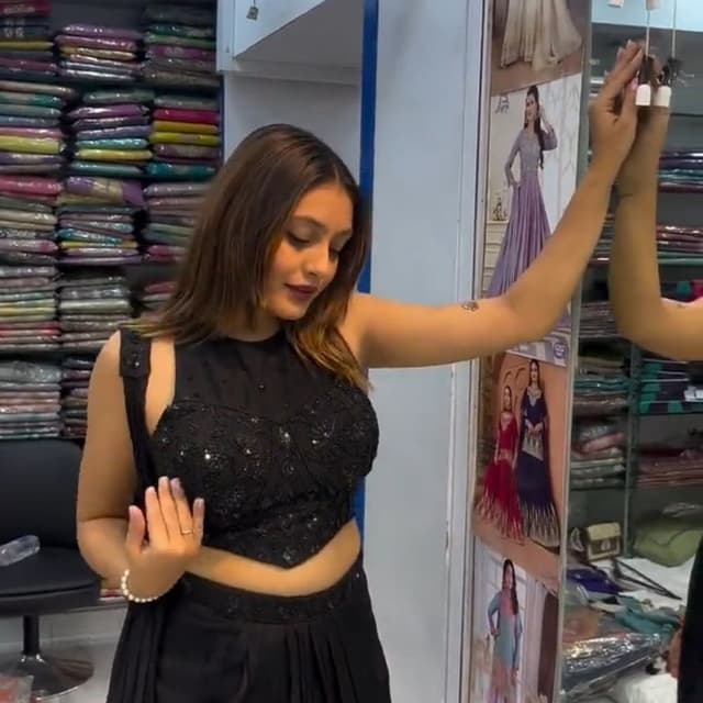 Black Crop Top and Skirt Set with Drape