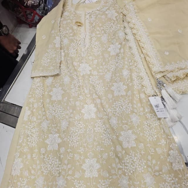 Pale Yellow and White Kurta Suit