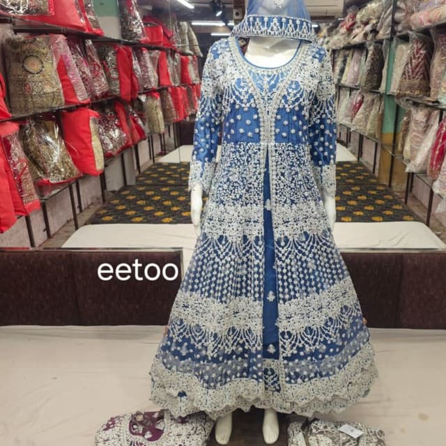 Blue and White Anarkali Suit