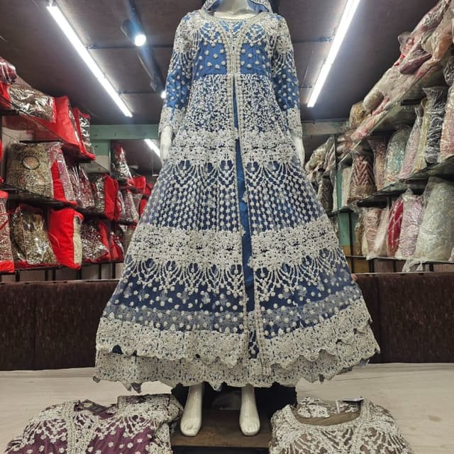 Blue and Silver Anarkali Gown with Dupatta