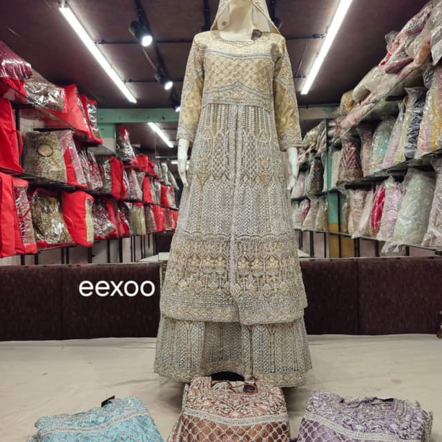 Gold and Beige Anarkali Dress with Dupatta