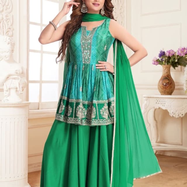 Green and Teal Sharara Suit